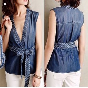 Anthropologie Holding Horses Denim wrap top